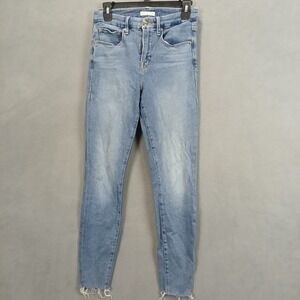 Good American‎ Skinny Jeans Womens 4/27 Blue Denim Raw Hem Mid Rise Slim Fit